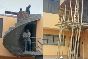 Un grupo de trabajadores de la construcción protagonizaron un video viral, debido a la supuesta mala estructura de una escalera (Foto: TikTok @crissparedes01)