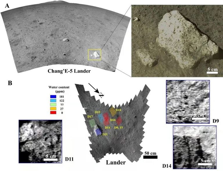 10-01-2022 Una ilustración en el estudio muestra el sitio de muestreo del módulo de aterrizaje lunar y las muestras que toma. POLITICA INVESTIGACIÓN Y TECNOLOGÍA LIN HONGLEI