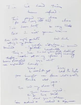 Uno de los manuscritos de Mercury, con la letra de 'We Are The Champions'