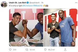 Usain Bolt, feliz con el regreso de Cristiano Ronaldo al Manchester United