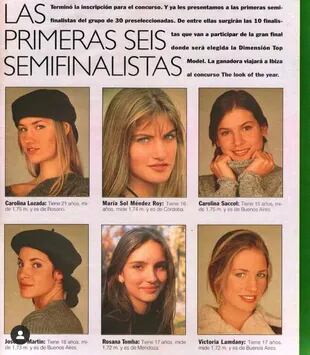 El anuncio que salió en la revista Para Ti con las primeras diez finalistas del scouting de Dotto Models 1994. Al frente del pelotón está Carolina Losada.