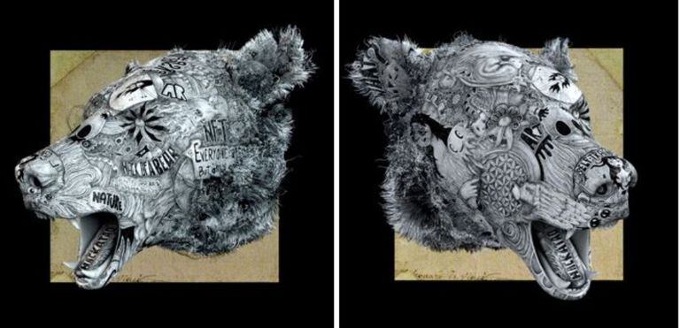 Obra NFT realizada por el dúo de artistas Hackatao, inspirada en la Cabeza de oso de Leonardo Da Vinci y donada al Museo de Arte Criptográfico (MoCA)