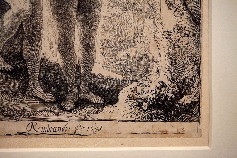 Detalle de "Adán y Eva en el Paraíso"; los espectadores del siglo XVII habrían entendido al elefante como un símbolo de castidad y gracia
