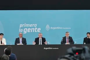 El presidente Alberto Fernández hoy en un acto en la Casa Rosada