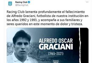 El mensaje de despedida a Alfredo Graciani en la cuenta oficial de Twitter de Racing