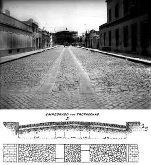 Las trotadoras eran bloques de granito de 50 cm de ancho que sirvieron para que las carretas pudieran transitar por sobre las calles empedradas sin tanto traqueteo.