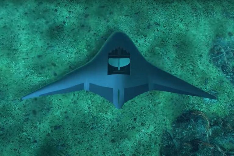 Representación artística del proyecto Manta Ray, un dron submarino con funcionamiento autónomo y una capacidad para operar sin necesidad de un operador