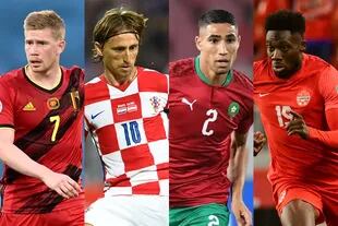 Kevin De Bruyne, Luka Modric, Achraf Hakimi y Alphonso Davies, las estrellas del grupo F del Mundial