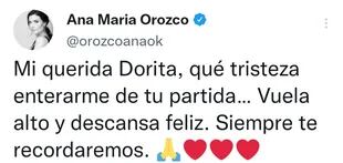 El mensaje de Ana María Orozco tras la muerte de Dora Cadavid