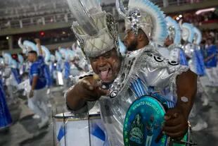 An artist from the Beija Flor samba school parades during Carnival celebrations 