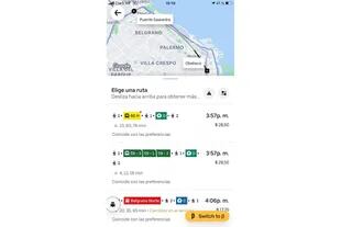 Así luce Uber Transit, una función sin cargo que permite ver las mejores opciones para llegar a destino con el transporte público mediante tren, subte y colectivo