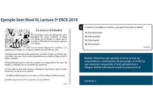EJEMPLOS DEL ERCE 2019, pruebas de 3er grado en lectura en niveles de complejidad 1 (más fácil) y 4 (más complejo)