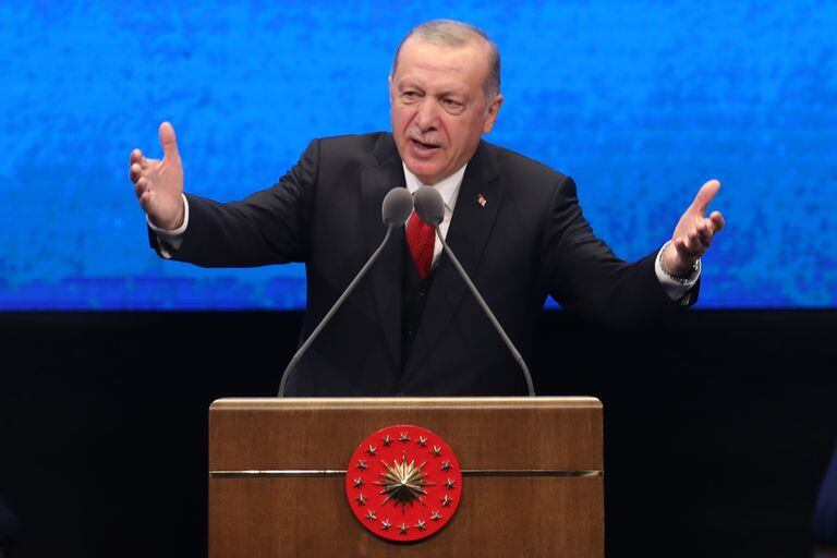 El presidente turco Recep Tayyip Erdogan, durante un discurso en Ankara, el 20 de julio pasado