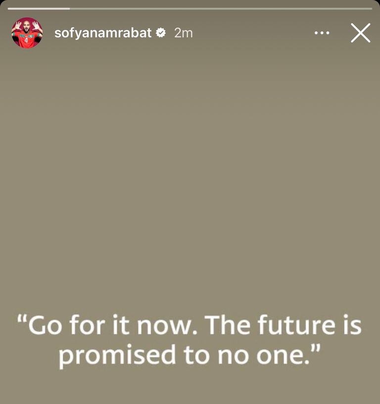El posteo de Sofyan Amrabat en sus historias de Instagram; el mediocampista no se presentó al entrenamiento de Fiorentina