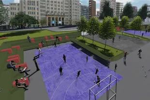 Así será el espacio destinado para las actividades deportivas, con canchas de fútbol y básquet