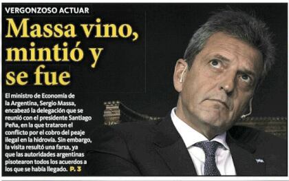 El enojo de Paraguay con Massa, en la portada del diario La Nación de Paraguay