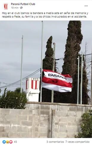 El Club Paraná despidió a Federico Laurino e izó a media asta la bandera en señal de duelo