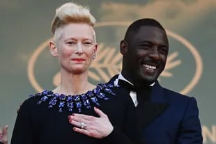 Tilda Swinton and Idris Elba arriving at the presentation of Three Thousand Years of Longing
