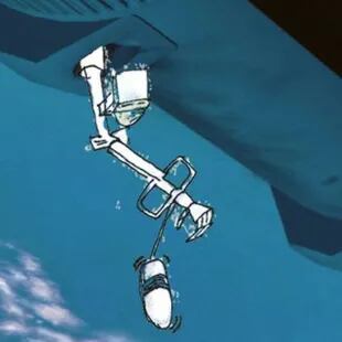 Un bosquejo de cómo se transportaría el Body Back por el espacio, gracias al brazo mecánico