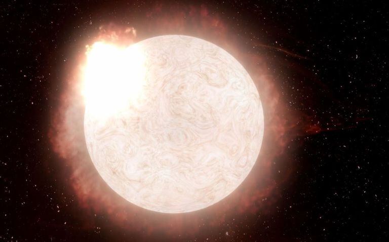 07-01-2022 La interpretación de un artista de una estrella supergigante roja en transición a una supernova de Tipo II, emitiendo una violenta erupción de radiación y gas en su último aliento antes de colapsar y explotar. POLITICA INVESTIGACIÓN Y TECNOLOGÍA W. M. KECK OBSERVATORY/ADAM MAKARENKO