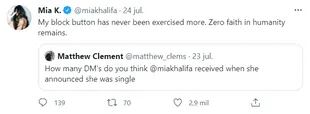 Mia Khalifa reveló que recibió muchos mensajes directos de usuarios tras anunciar su separación