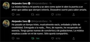 El tuit de Alejandro Sanz en el que habló de su inspiración para componer música nueva