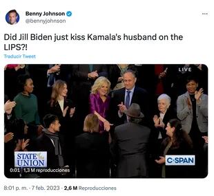 El periodista Benny Johnson se pregunta si el beso entre Jill Biden y el esposo de Kamala Harris fue real
