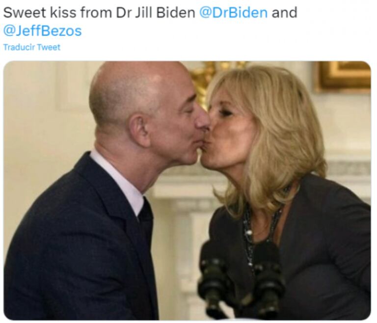 El supuesto beso entre Jill Biden y Jeff Bezos que se viralizó en 2016