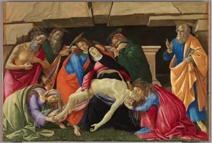 Sandro Botticelli, La lamentación de Cristo, c. 1490/95, 140 × 209,2 cm, Colecciones Estatales de Pintura de Baviera, Inv. Nº 1075.