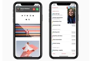 A la izquierda, el nuevo botón para las llamadas, a la derecha, una videollamada en una ventana flotante mientras se usa otra app