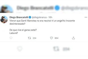 Diego Brancatelli cuestión cuál es el trabajo de Santi Maratea (Captura Twitter)