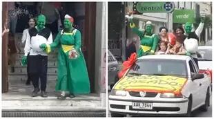 Dos personas disfrazadas como Shrek y Fiona se casaron en un registro civil en Uruguay (Crédito: Captura de video)