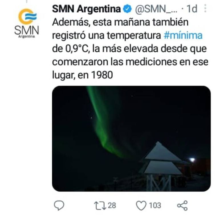 La temperatura mínima de 0,9°C también fue la más alta desde que se tiene registro de la Base Belgrano II, en 1980