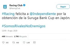 "Somos rivales, no enemigos", el mensaje de Racing felicitando a Independiente