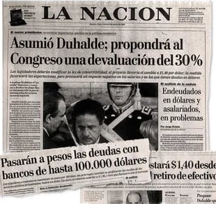 El 2 de enero de 2002 Eduardo Duhalde fue electo presidente por la Asamblea Legislativa y comenzó la devaluación del peso