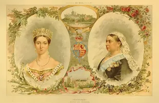 La reina Victoria tal como apareció en 1837 y 1887, de un suplemento en color