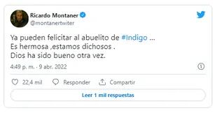 La emoción de Ricardo Montaner por el nacimiento de Índigo (Crédito: Twitter)