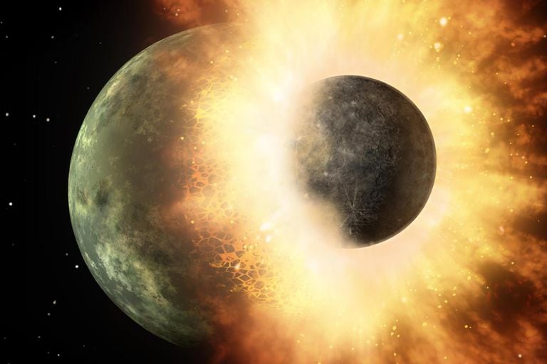 Un equipo de científicos de la Universidad de Durham, en Inglaterra, modeló en una computadora los posibles escenarios de la creación de la Luna como resultado del choque de un hipotético protoplaneta denominado Theia con la Tierra