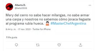 Mery del Cerro fulminada en Twitter tras su participación en MasterChef Argentina (Telefe) este miércoles