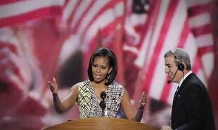 La primera dama Michelle Obama, ayer, durante una prueba de sonido en la convención demócrata en Charlotte, Carolina del Norte.