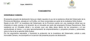 El proyecto de repudio presentado por el Frente de Todos después del baile de la hija de Suárez en la residencia oficial