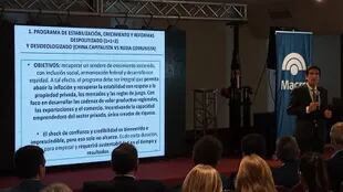 Melconian en Posadas, ayer, durante la presentación del plan económico que elabora desde Fundación Mediterréanea