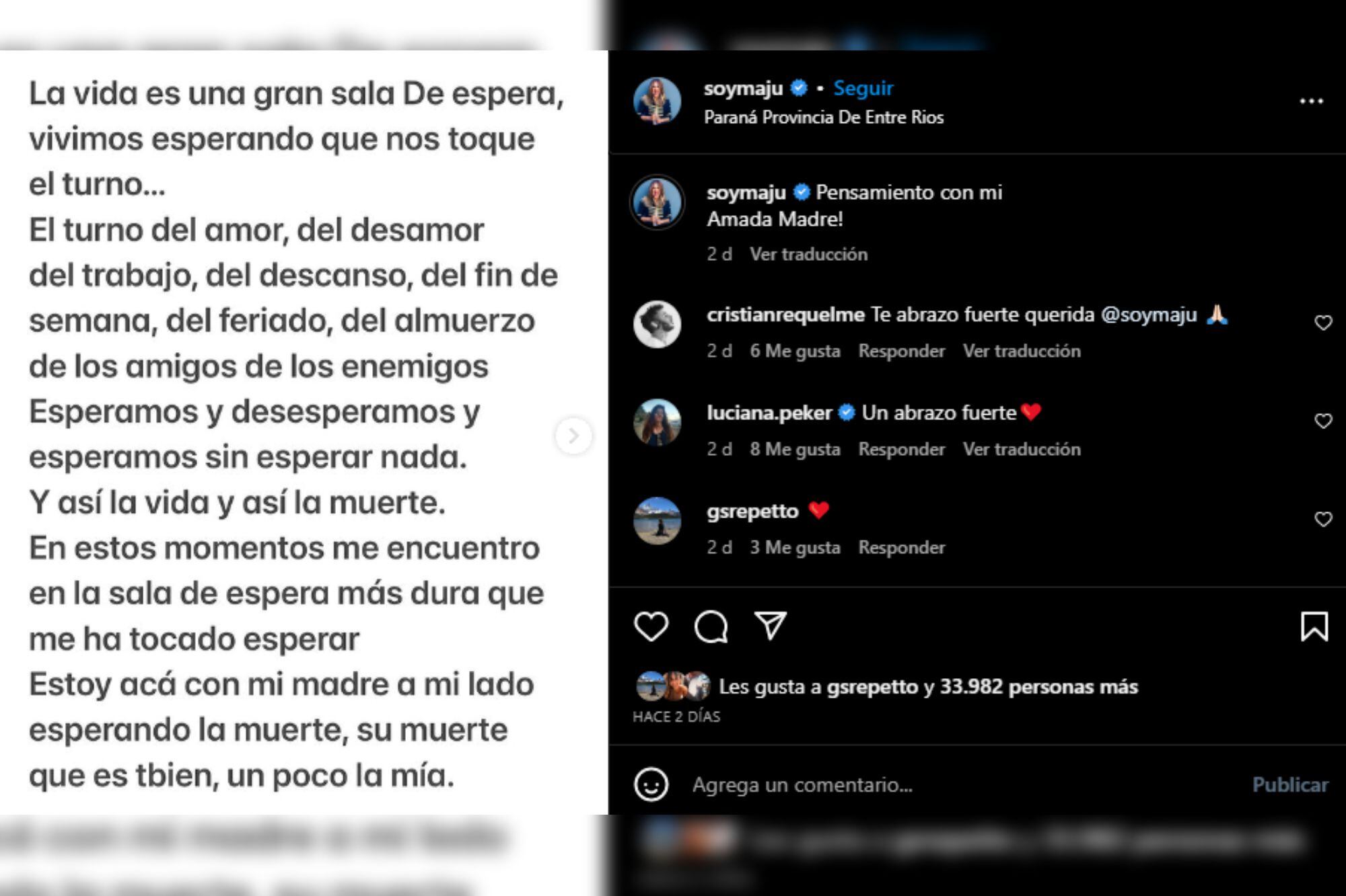 Maju Lozano despidió a su madre en las redes sociales (Foto Instagram @soymaju)