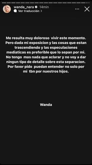 Wanda Nara mengunggah sebuah cerita di akun Instagram-nya di mana dia mengkonfirmasi perpisahan dengan Mauro Icardi
