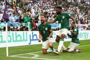 Saleh Al-Shehri festeja su gol ante Argentina en el Estadio Lusail