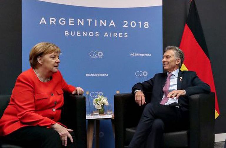 Angela Merkel durante su encuentro con el expresidente Mauricio Macri, en la cumbre del G-20 en Buenos Aires, horas antes de asistir a la parrilla Don Julio