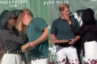 Meghan Markle besó a su esposo Harry después de que se consagrara campeón con su equipo de polo y lo manchó con labial