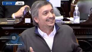 Máximo Kirchner, el jueves en la Cámara baja, donde se aprobó un proyecto suyo de ampliación geográfica de las rebajas en tarifas de gas para zonas frías
