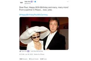 Yoko Ono le dedicó unas sentidas palabras a Paul McCartney en las redes sociales