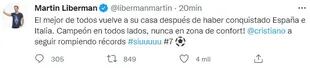 El tuit de Martín Liberman tras conocerse la noticia del arribo de Cristiano Ronaldo al Manchester United